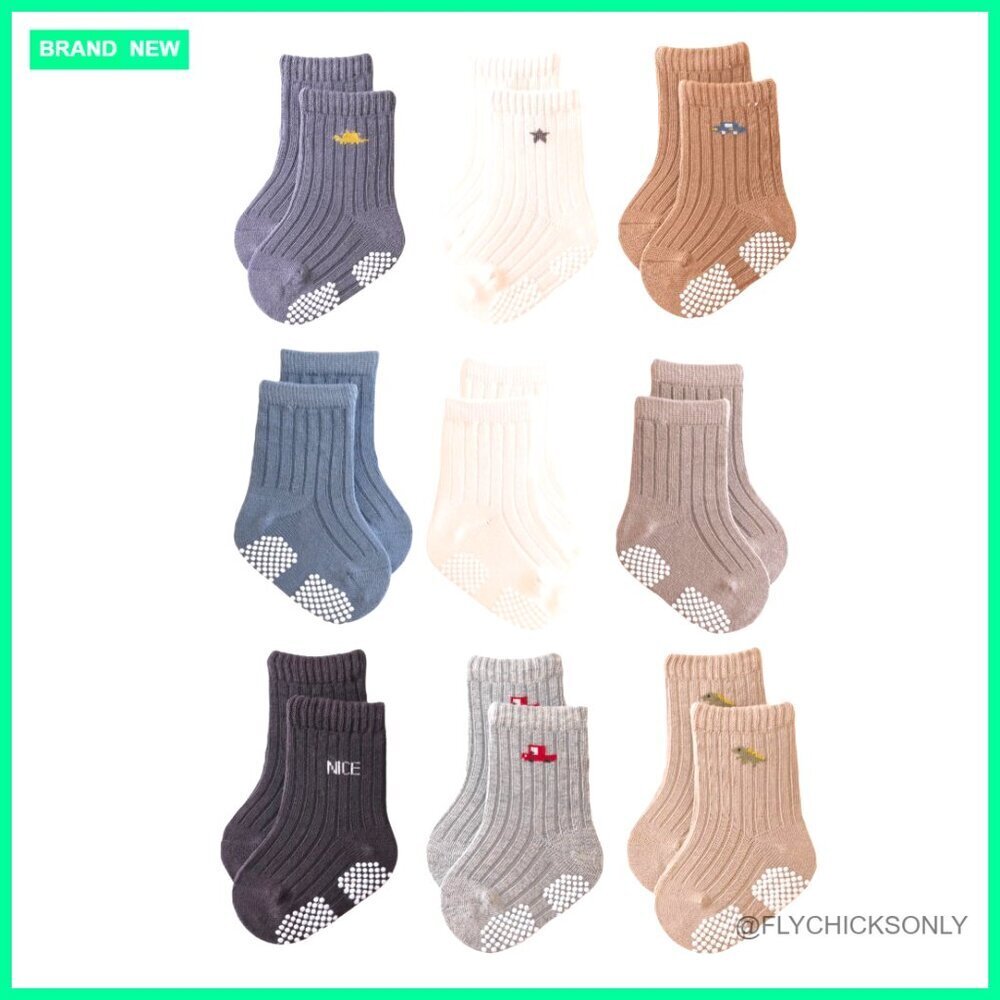 Toddler Non-Skid Crew Socks 9-Pack Combed Cotton Infant to 5T